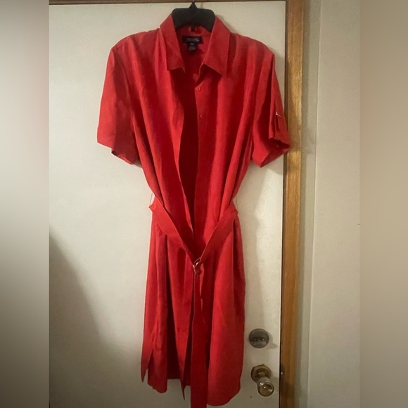 Jones New York Bold Red Silk Short Sleeve Plus Size 16 Button Down Shirt Dress - Picture 11 of 11